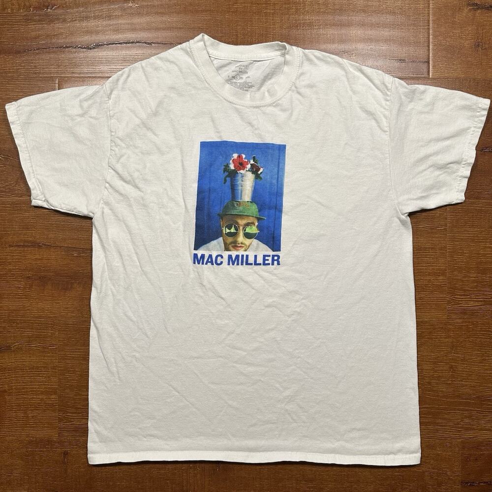 Mac Miller Pot Head T Shirt Mens M White Flower Bucket Rap Hip Hop Music Retro